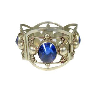 Vintage Mexico Blue Glass Link Bracelet Tasco PO - 6"